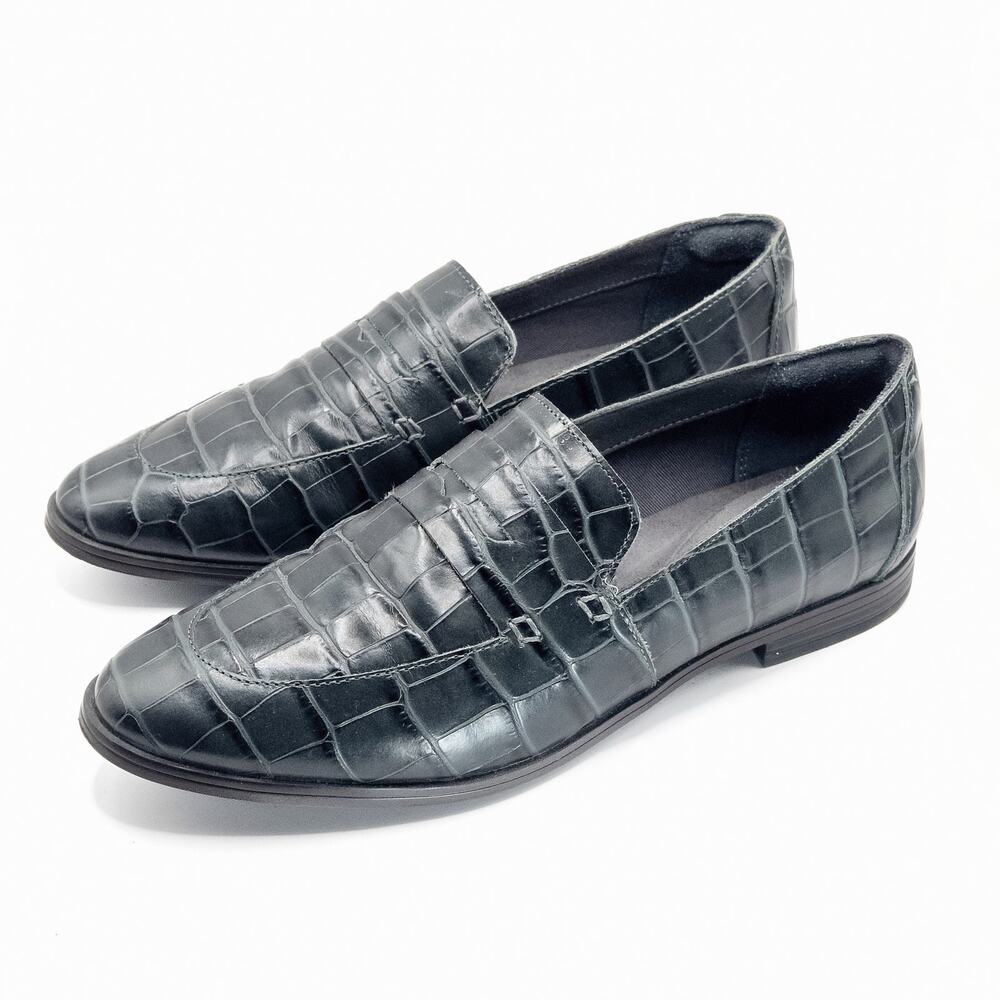 Rockport Faux Croc Penny Loafers Gray Size 9 Dark Academia Scholarly